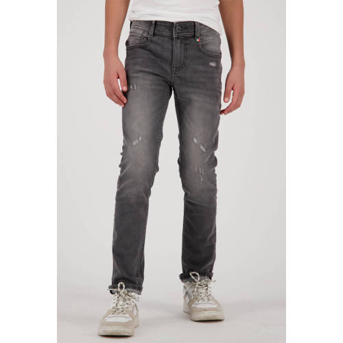 Vingino skinny jeans Anzio met slijtage dark grey vintage Grijs Jongens Stretchdenim