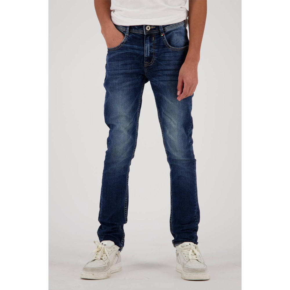 Medium blue denim jongens Vingino skinny jeans Anzio Basic van stretchdenim met regular waist en rits- en knoopsluiting