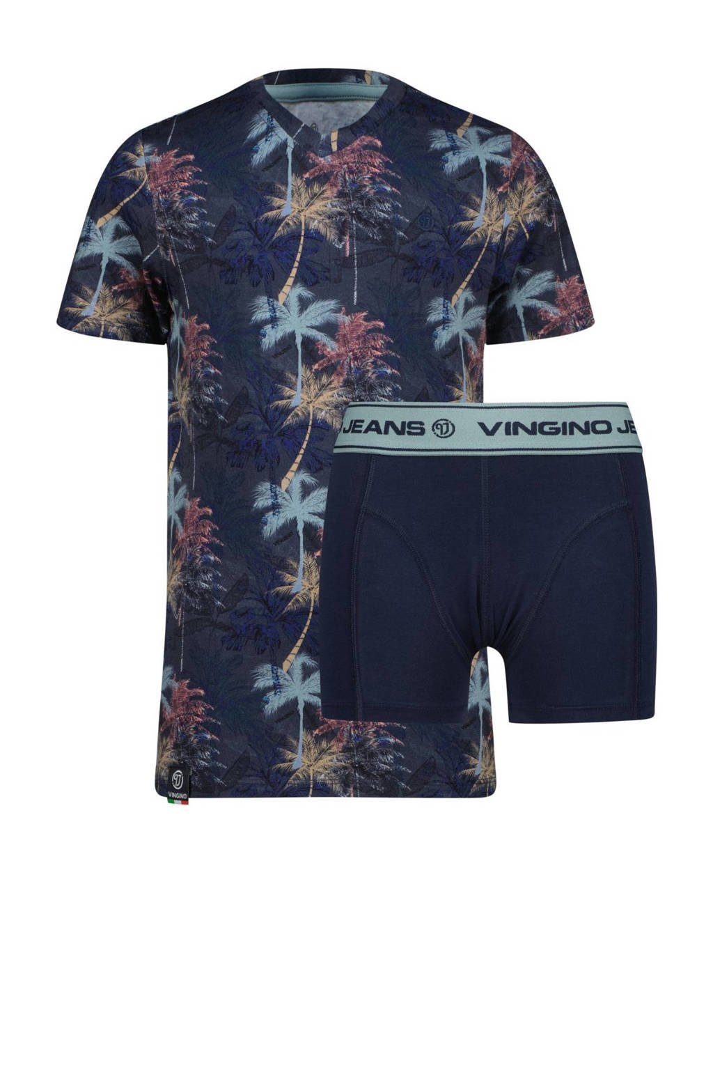 Palm ondershirt + boxershort donkerblauw/grijs
