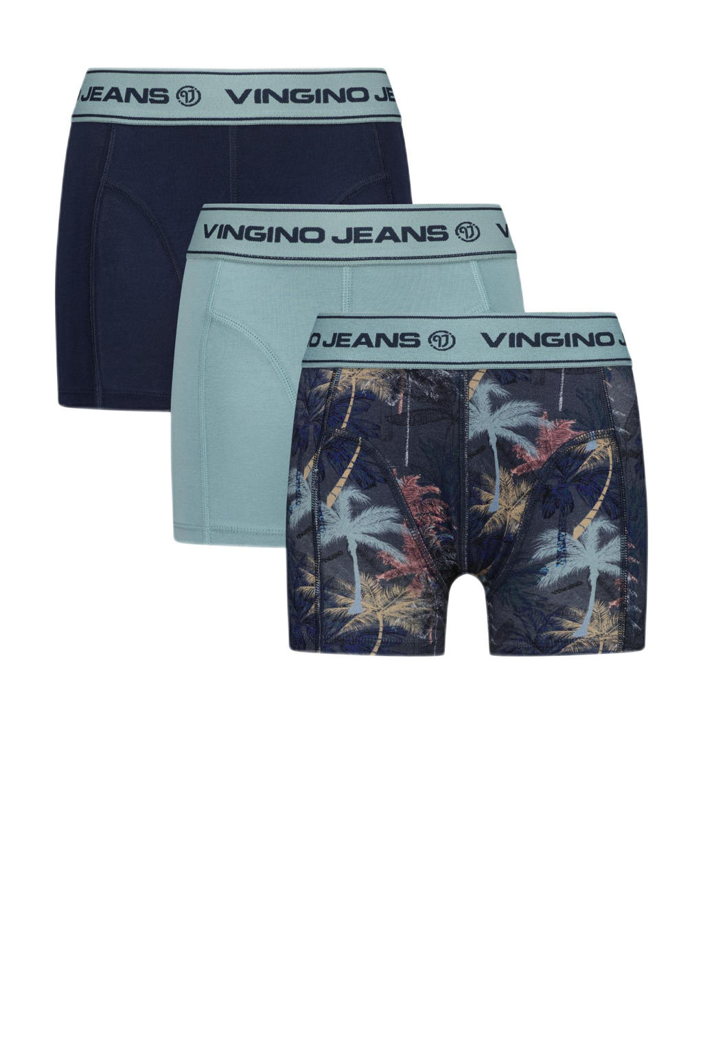 Vingino   Palms boxershort - set van 3 donkerblauw/grijs