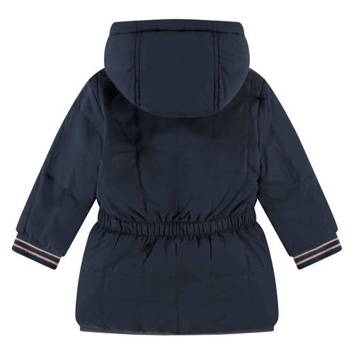 Babyface reversible gewatteerde winterjas met all over print donkerblauw lichtbruin Meisjes Polyester Capuchon 104