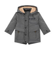 thumbnail: Grijze jongens Babyface winterjas van polyester met effen, lange mouwen, capuchon en rits- en drukknoopsluiting