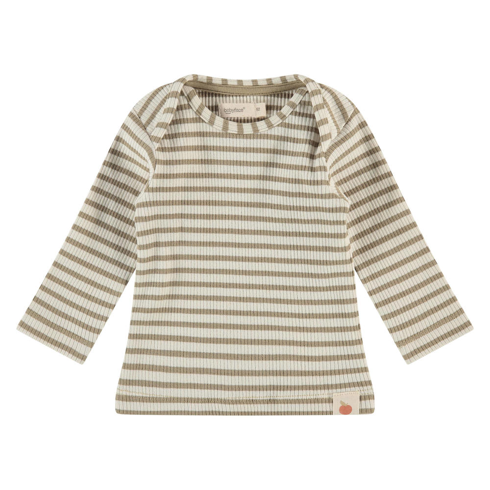 Groen en ecru jongens en meisjes Babyface baby gestreepte longsleeve mosgroen van katoen met lange mouwen en ronde hals