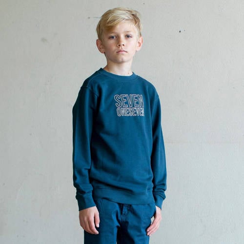 SEVENONESEVEN sweater met printopdruk middenblauw Printopdruk - 122/128