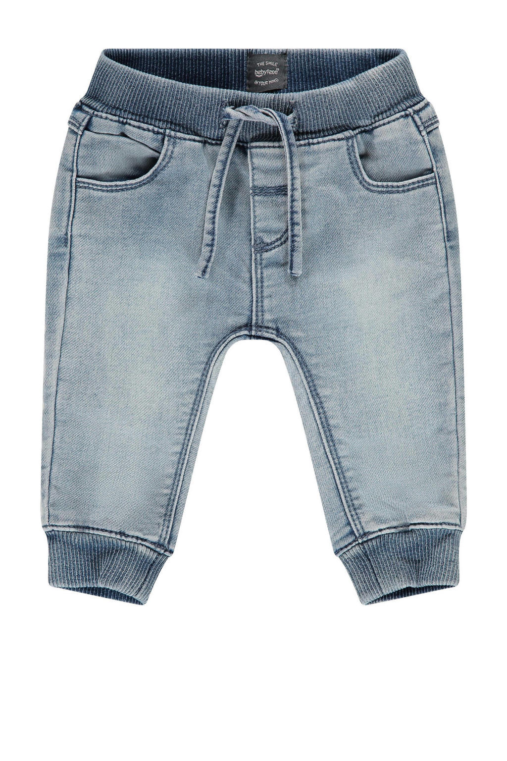 Blauwe jongens Babyface baby regular fit jog met elastische tailleband met koord en effen