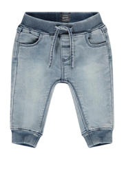 thumbnail: Blauwe jongens Babyface baby regular fit jog met elastische tailleband met koord en effen