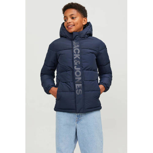 JACK & JONES JUNIOR gewatteerde winterjas JCOSPEED van gerecycled polyester donkerblauw