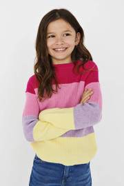 thumbnail: Lila en multikleurige meisjes KIDS ONLY GIRL gestreepte trui multicolor van viscose met lange mouwen en ronde hals