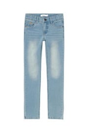 thumbnail: Medium blue denim jongens NAME IT KIDS skinny jeans van stretchdenim met regular waist en rits- en knoopsluiting