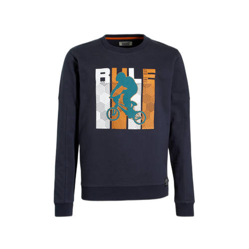 DJ Dutchjeans sweater met printopdruk donkerblauw Printopdruk - 92