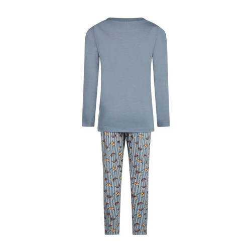 Charlie Choe pyjama met printopdruk middenblauw bruin Jongens Stretchkatoen Ronde hals 110 116