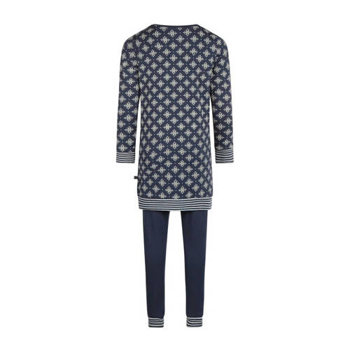 Charlie Choe pyjama met all over print donkerblauw wit Meisjes Stretchkatoen Ronde hals 110 116