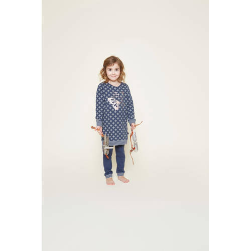 Charlie Choe pyjama met all over print donkerblauw wit Meisjes Stretchkatoen Ronde hals 98 104