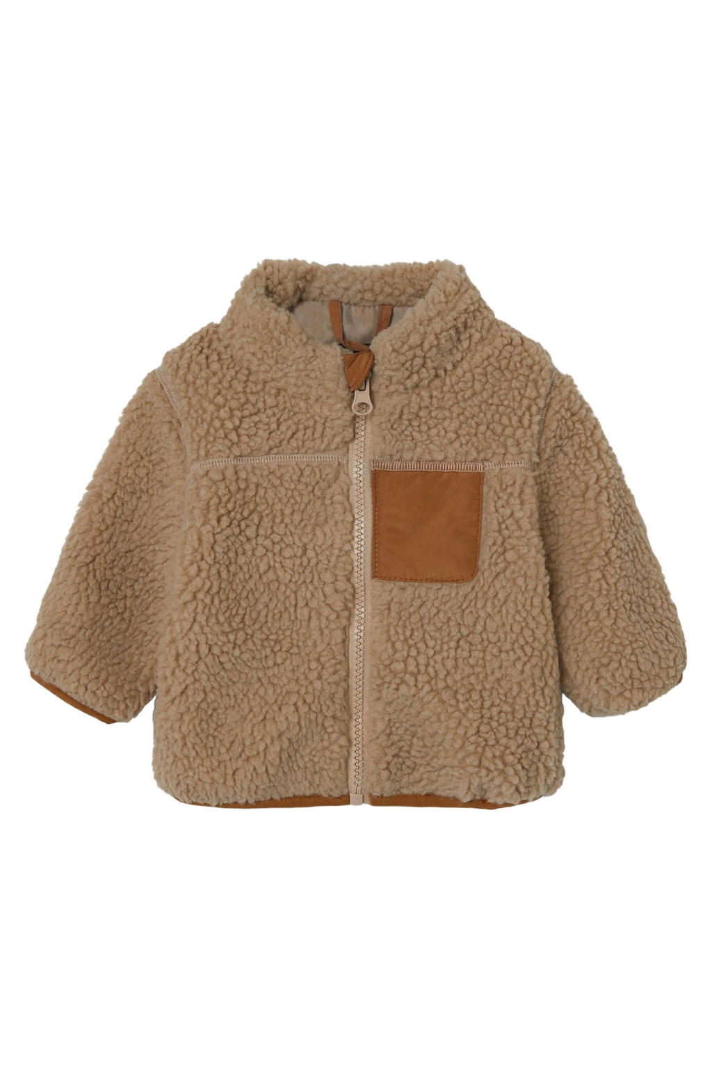 Bruine jongens en meisjes NAME IT BABY newborn baby teddy winterjas met lange mouwen en opstaande kraag