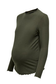 thumbnail: Donkergroene dames ONLY MATERNITY zwangerschapstop met lange mouwen, opstaande kraag en textuur
