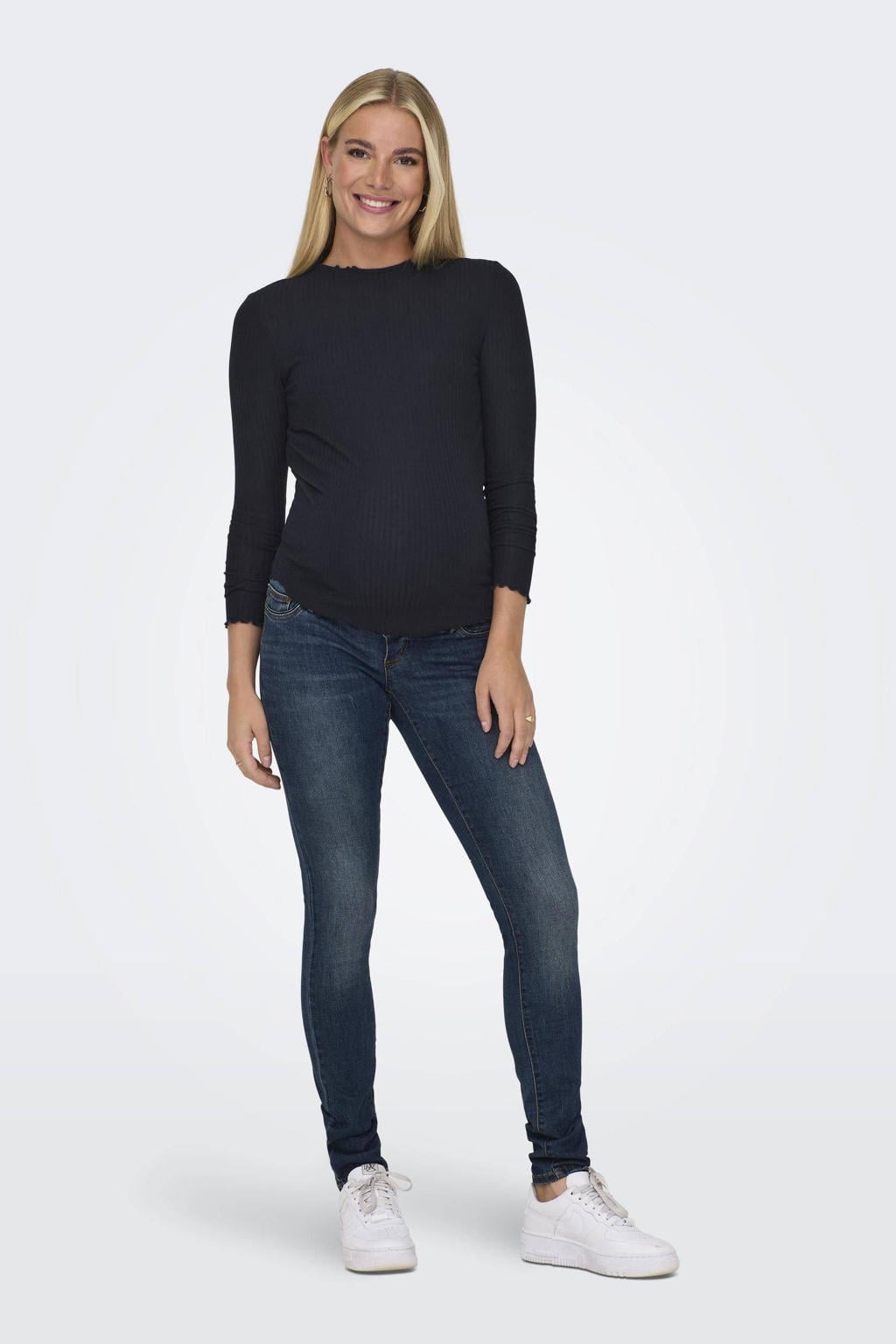 ONLY MATERNITY zwangerschapstop OLMEMMA L/S HIGH NECK TOP JRS met textuur donkerblauw