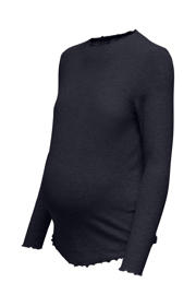 thumbnail: Donkerblauwe dames ONLY MATERNITY zwangerschapstop met lange mouwen, opstaande kraag en textuur