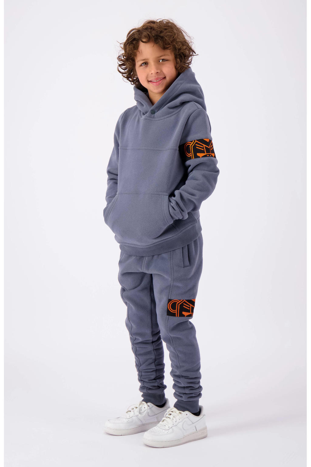 Grijze jongens BLACK BANANAS hoodie Commander van sweat materiaal met effen, lange mouwen en capuchon