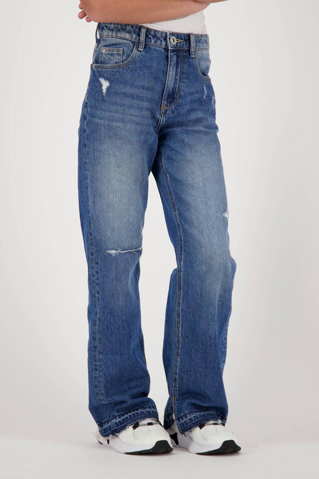 loose fit jeans Cato met slijtage blue vintage