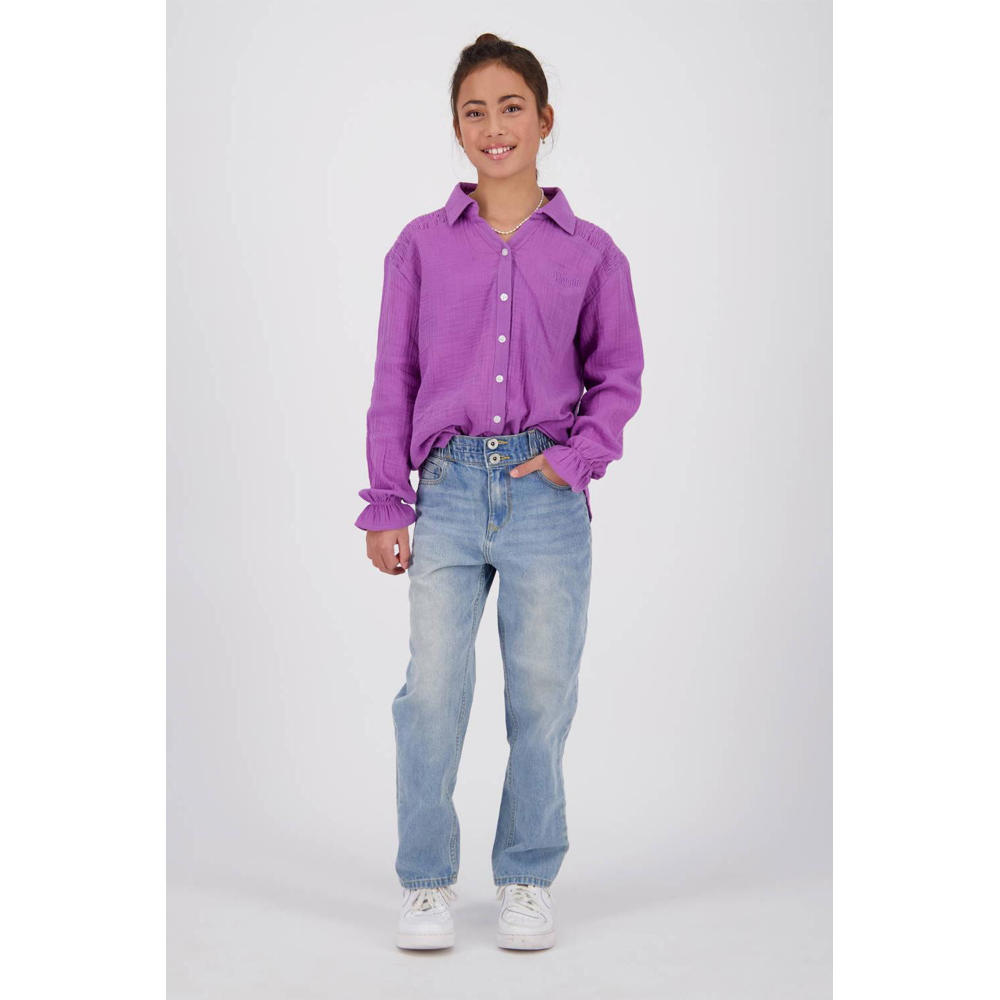 Paarse meisjes Vingino blouse Lasley van katoen met effen, lange mouwen, V-hals en knoopsluiting