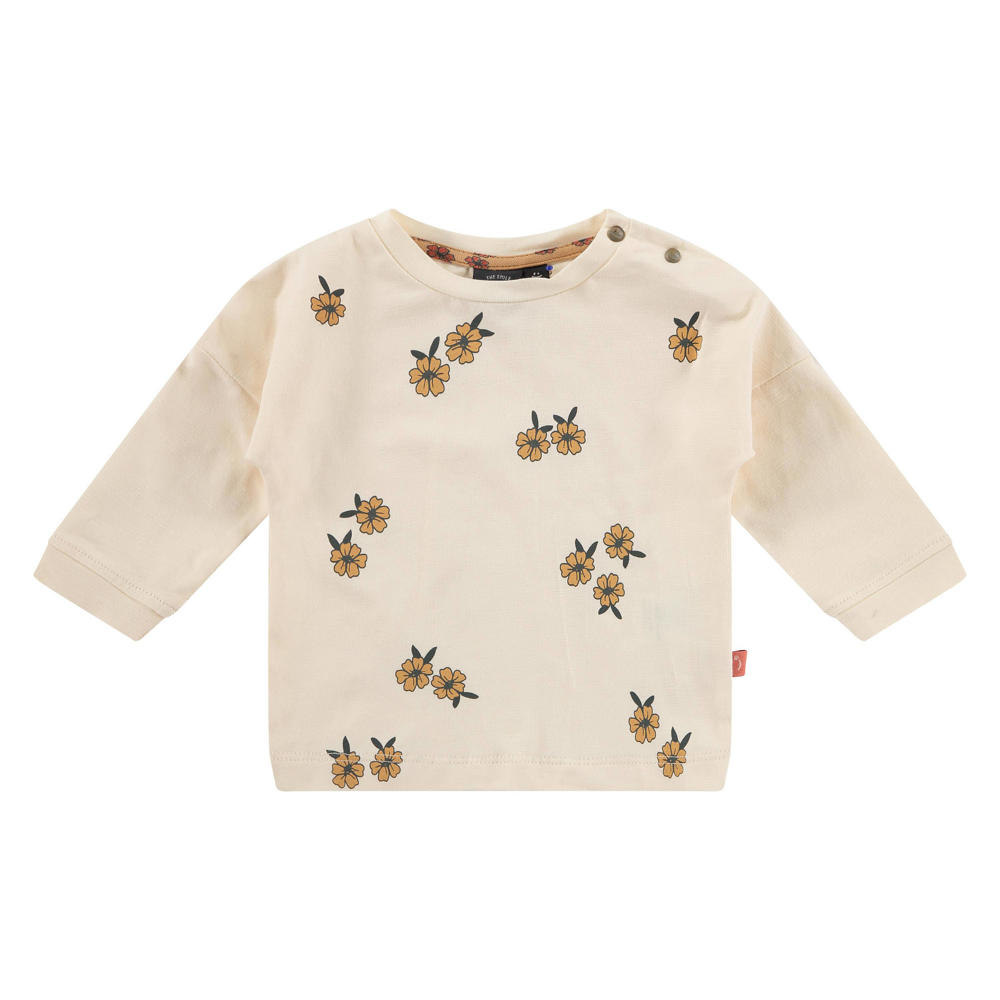 Ivoorkleurige meisjes Babyface baby gebloemde longsleeve van stretchkatoen met lange mouwen, ronde hals en drukknoopsluiting