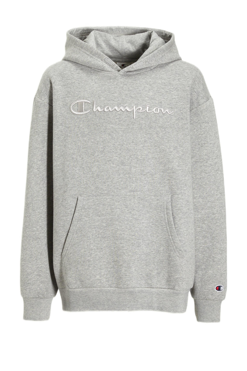 Grijze jongens Champion hoodie melange van sweat materiaal met logo dessin en lange mouwen
