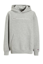 thumbnail: Grijze jongens Champion hoodie melange van sweat materiaal met logo dessin en lange mouwen