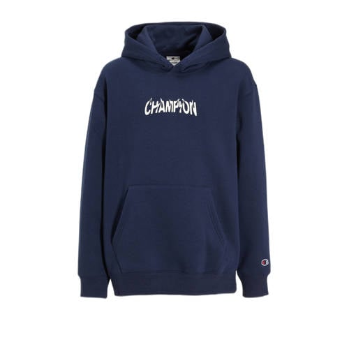 Champion hoodie met backprint donkerblauw/wit Sweater Jongens Katoen Capuchon