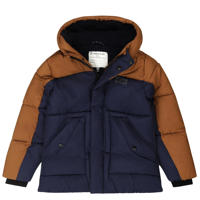 thumbnail: Bruin en donkerblauwe jongens Tumble 'n Dry Mid gewatteerde winterjas Davos van gerecycled polyester met meerkleurige print, lange mouwen en rits- en drukknoopsluiting