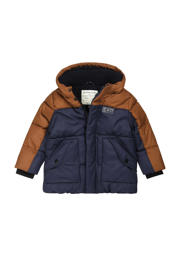 thumbnail: Bruin en donkerblauwe jongens Tumble 'n Dry Lo gewatteerde winterjas Davos van gerecycled polyester met meerkleurige print, lange mouwen en rits- en drukknoopsluiting