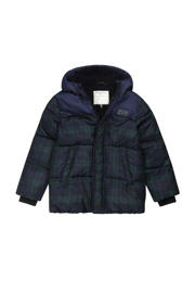 thumbnail: Donkerblauwe jongens Tumble 'n Dry Mid geruite gewatteerde winterjas Basel van gerecycled polyester met lange mouwen en rits- en drukknoopsluiting
