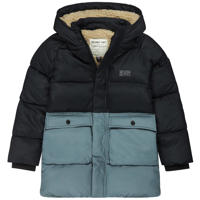 thumbnail: Grijs en donkerblauwe jongens Tumble 'n Dry Mid gewatteerde winterjas Gstaad van gerecycled polyester met meerkleurige print, lange mouwen en rits- en drukknoopsluiting