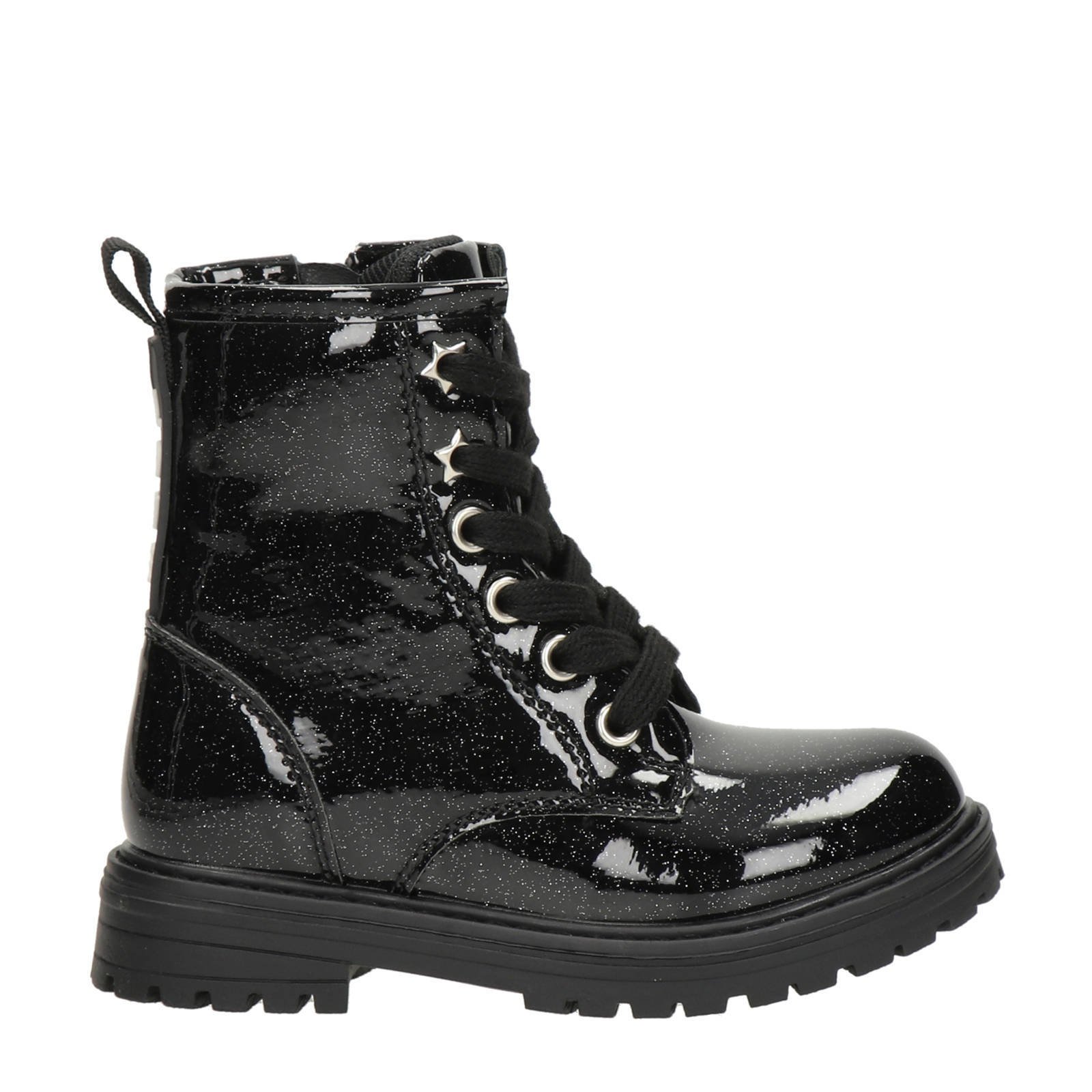 Nelson Kids lak veterboots met glitters zwart kleertjes