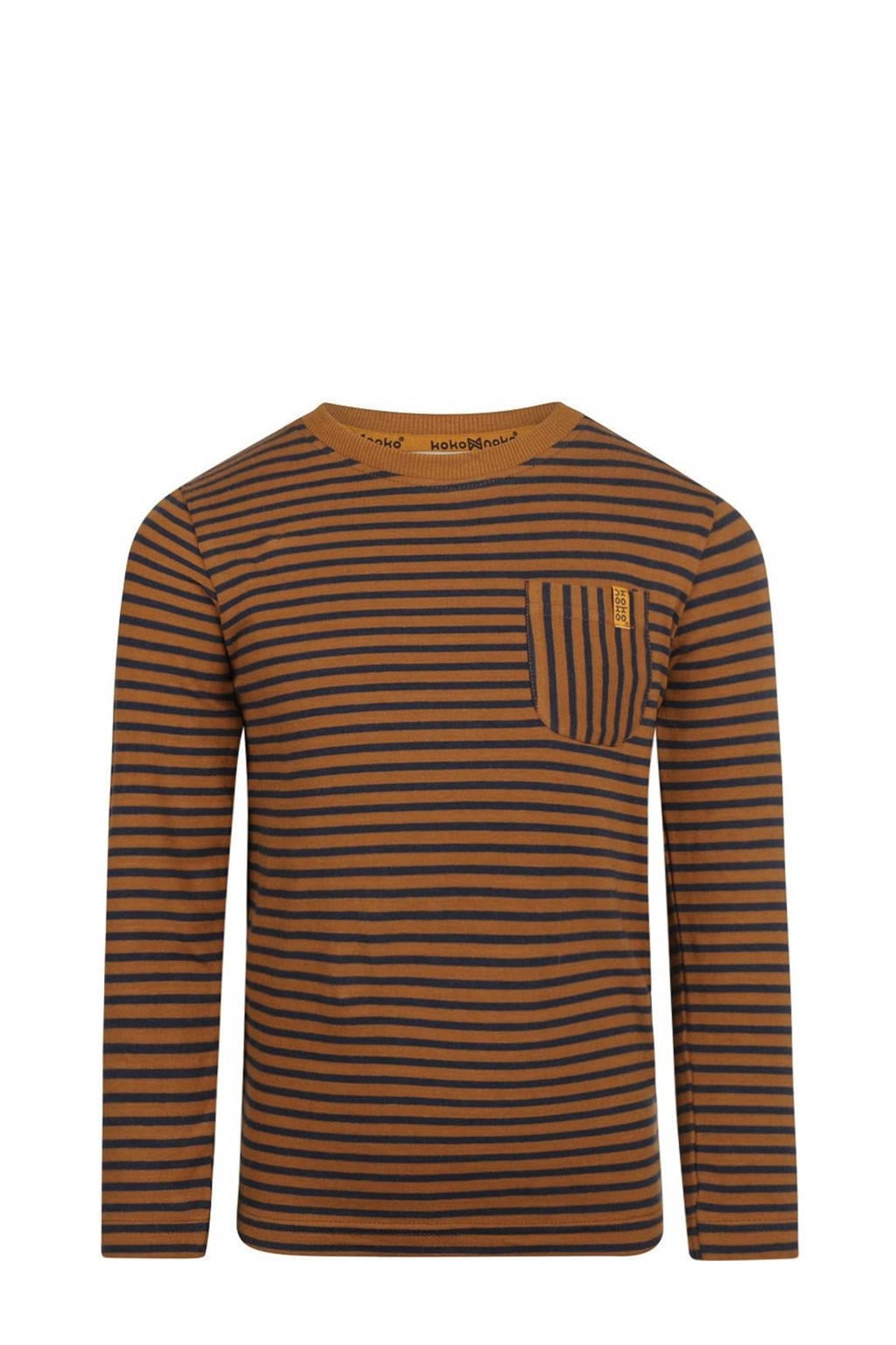 Bruin, camel en zwarte jongens Koko Noko gestreepte longsleeve van stretchkatoen met lange mouwen en ronde hals