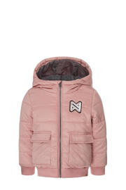 thumbnail: Roze meisjes Koko Noko gewatteerde winterjas van polyester met effen, lange mouwen, capuchon, ritssluiting en elastische boord