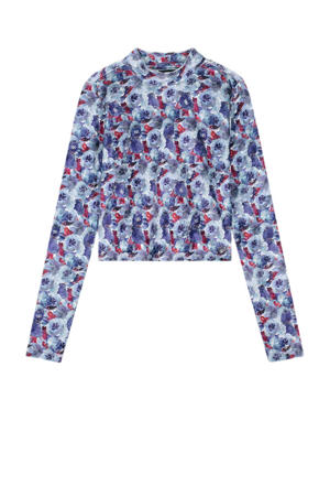 gebloemde fluwelen  top lila/paars