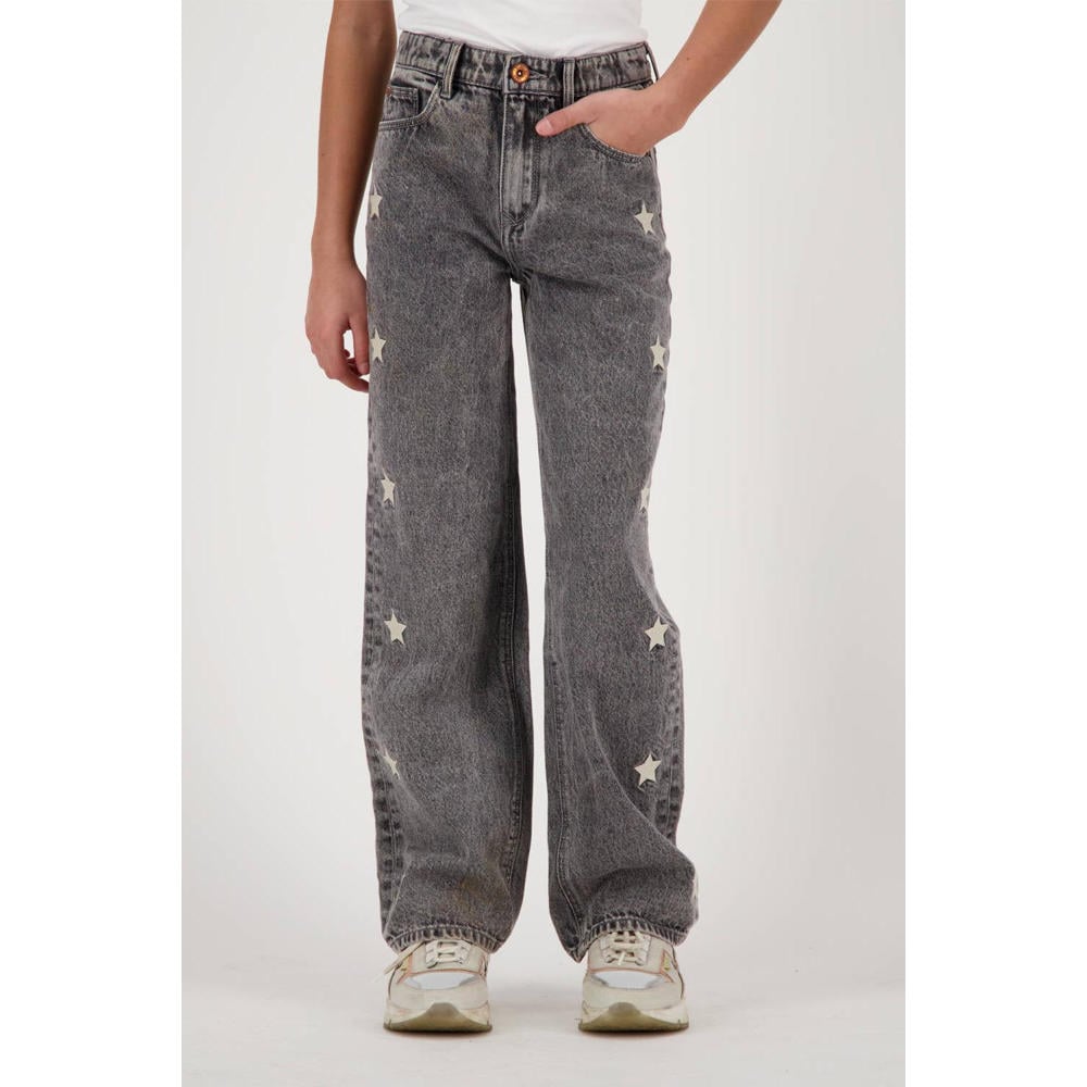 Grey denim meisjes Vingino loose fit jeans Cato Star vintage van denim met regular waist en rits- en knoopsluiting