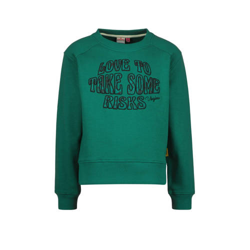 Vingino sweater Nila met tekst groen/zwart Tekst