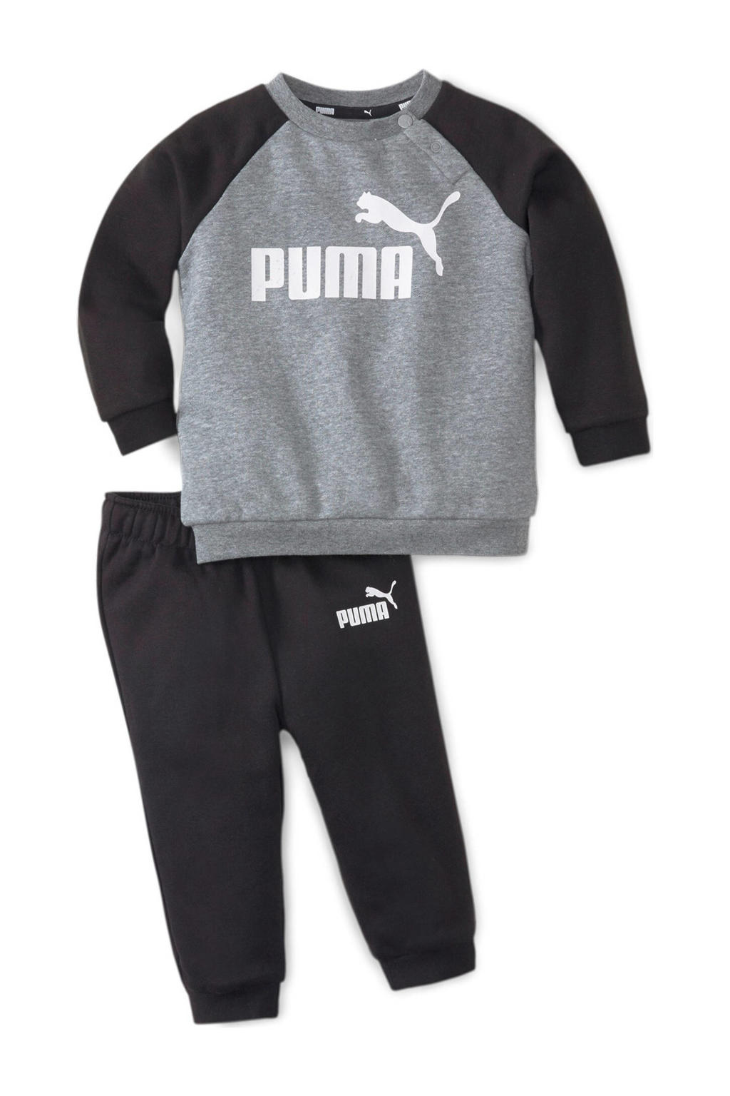Zwart en grijze jongens en meisjes Puma joggingpak van katoen met elastische tailleband