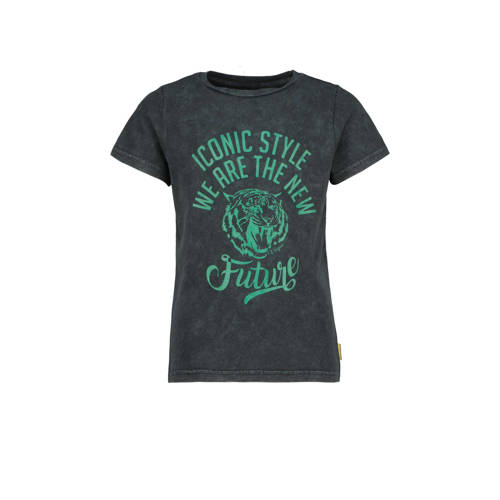 Vingino T-shirt Helianne met tekst groen Zwart Meisjes Katoen Ronde hals - 104