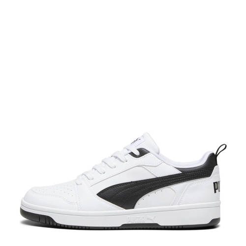 Puma Rebound V6 Lo sneakers wit/zwart Jongens/Meisjes Imitatieleer Meerkleurig 