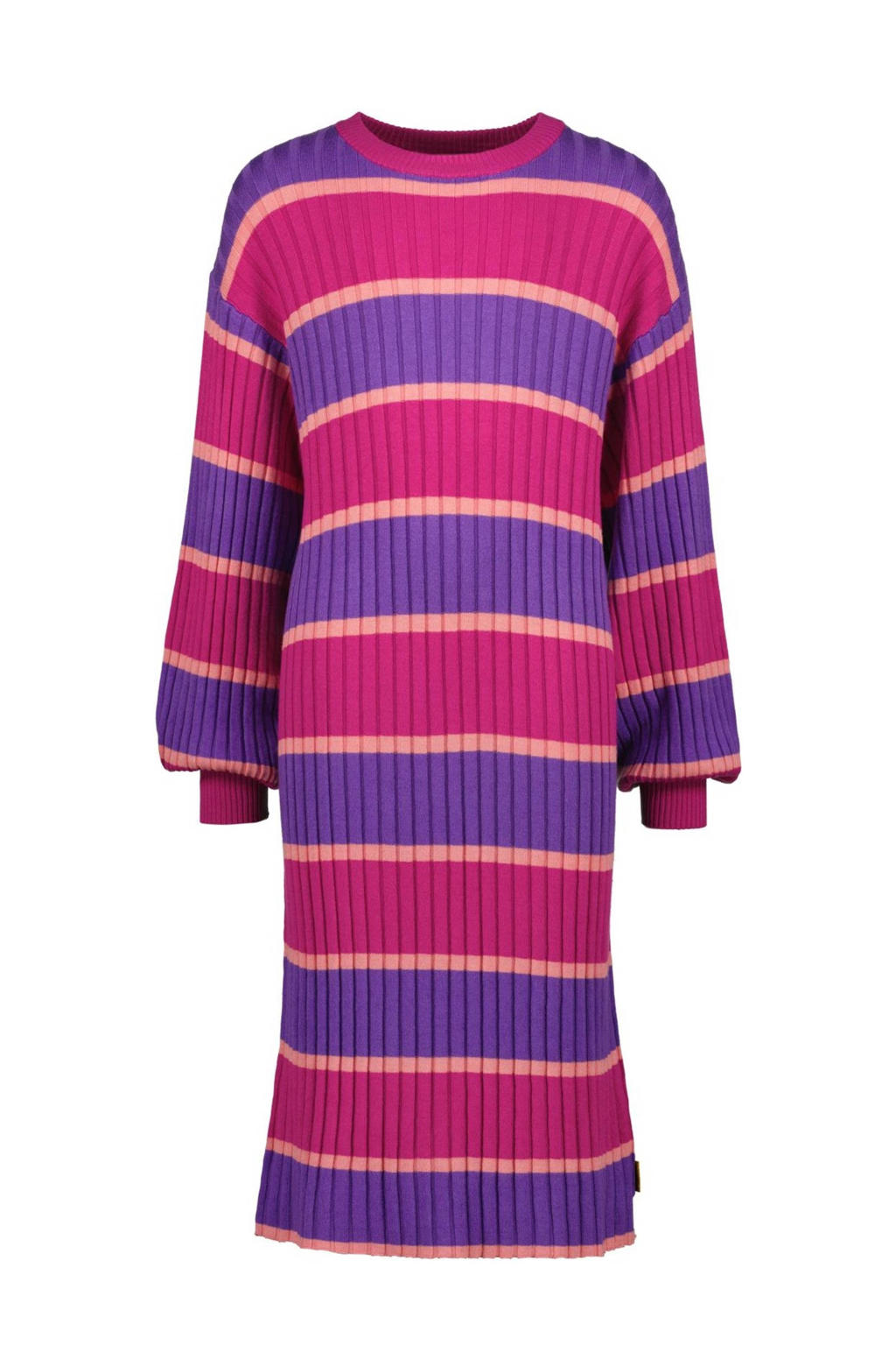 Fuchsia, paars en roze meisjes Vingino gestreepte jurk Pien van viscose met lange mouwen en ronde hals
