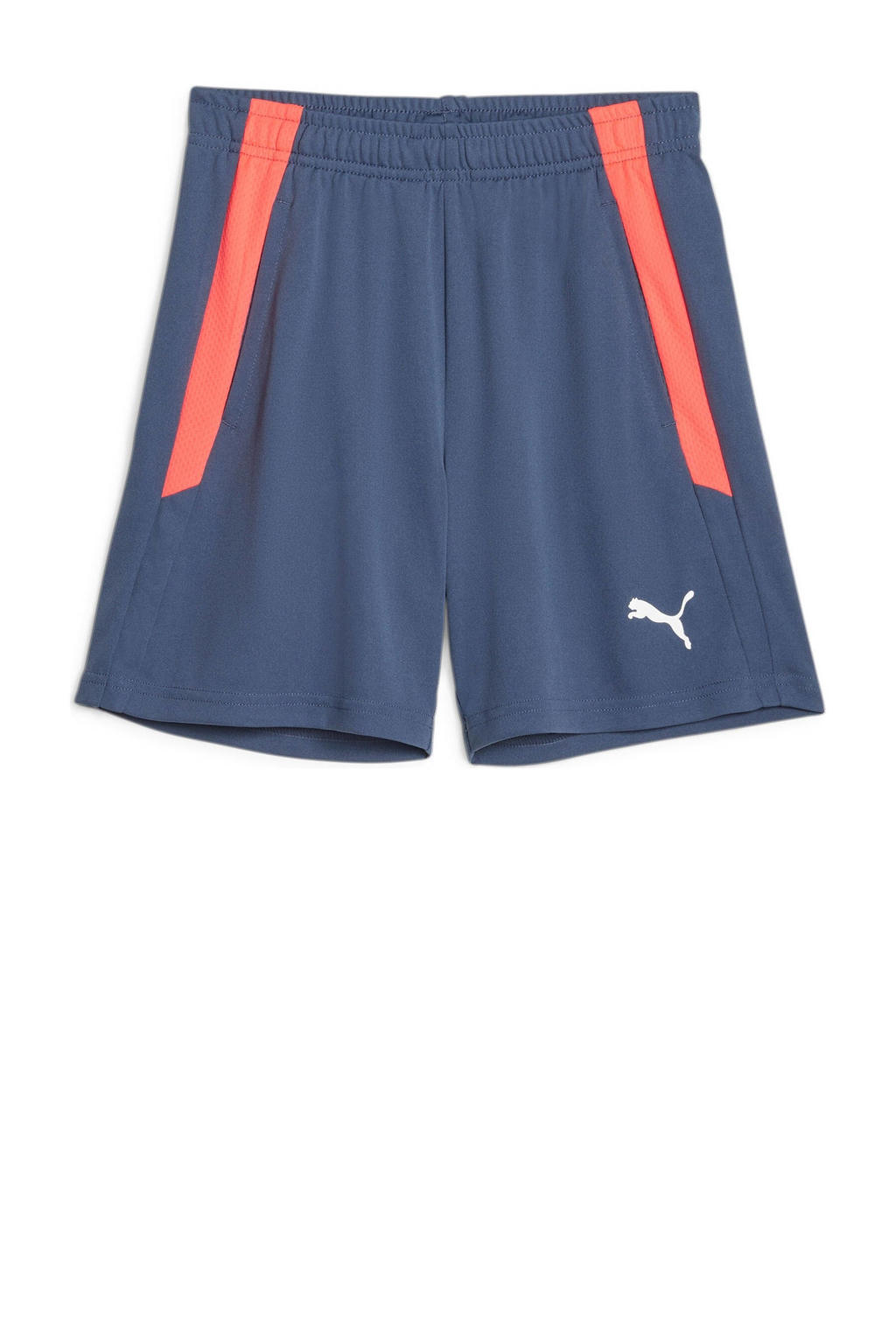 Donkerblauw en rode jongens en meisjes Puma voetbalshort van gerecycled polyester met regular fit, elastische tailleband met koord en logo dessin