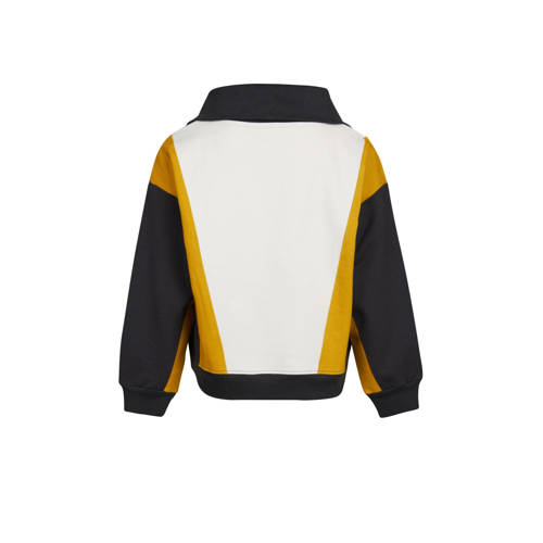 Blue Rebel sweater Georgie honinggeel antraciet ecru Meisjes Stretchkatoen Opstaande kraag 98 104