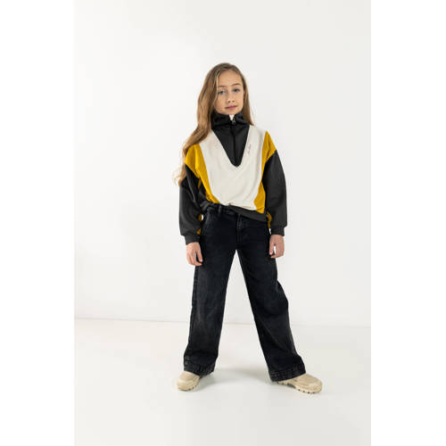 Blue Rebel sweater Georgie honinggeel antraciet ecru Meisjes Stretchkatoen Opstaande kraag 98 104