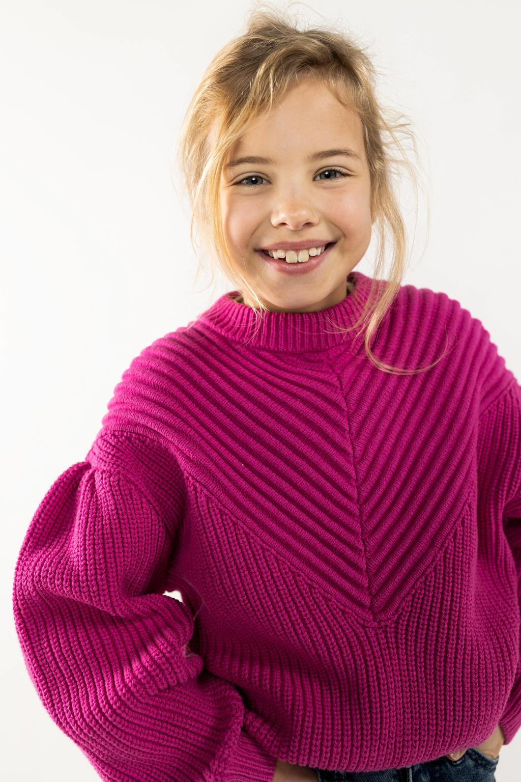 Fuchsia meisjes Blue Rebel trui Georgette van katoen met effen, lange mouwen en ronde hals