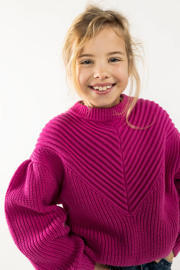thumbnail: Fuchsia meisjes Blue Rebel trui Georgette van katoen met effen, lange mouwen en ronde hals