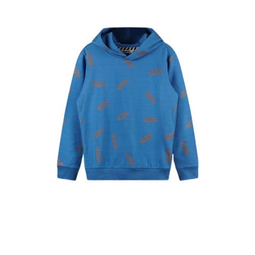 Moodstreet hoodie met all over print felblauw Sweater Jongens Stretchkatoen Capuchon