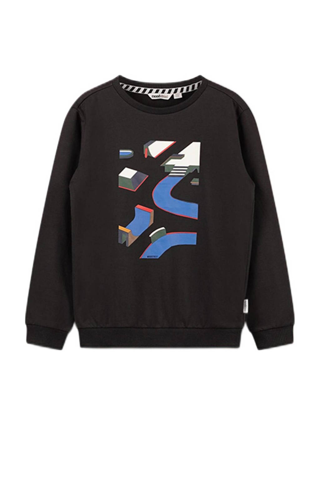 sweater met printopdruk zwart/blauw