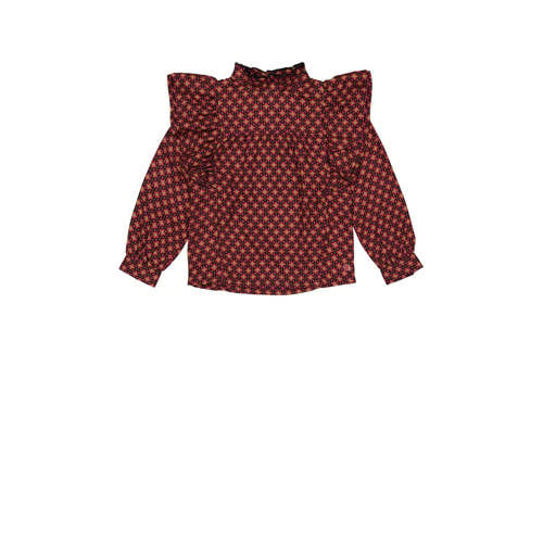 Quapi blouse ALEXIA met all over print en ruches wijnrood/zwart Meisjes Viscose Opstaande kraag